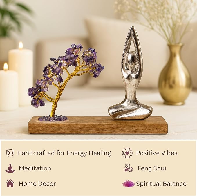 RITUALISTIC Namaste Amethyst Quartz Crystal Tree of Life Handcrafted Feng Shui Gemstone Bonsai Tree Home Decor Items Wealth & Luck Showpiece Decorative Gifts for Vastu, Valentine's Day Gifts Items