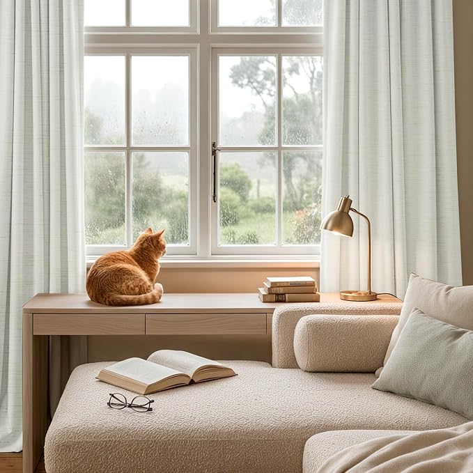 RYB HOME Ivory White 100% Blackout Curtains for Bedroom, Linen Drapes Back Tab&Rod Pocket, Thermal Insulated Privacy Assurd Curtains for Sliding Glass Doors/Dining/Living Room, W52 x L108, 2 Panels