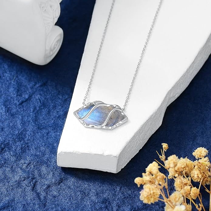 HPQQ Teardrop Necklace 925 Sterling Silver Filigree Gemstone Pendant Necklace Fine Jewelry Birthday Mother's Day Gifts for Women Her Mom