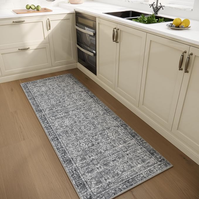 Machine Washable Hallway Runner Rug: 2'x6' Kitchen Rugs Soft Non-Slip Low Pile Vintage Boho Carpet Runners for Indoor Entryway Kitchen Bedside Bedroom Bathroom Farmhouse Decor