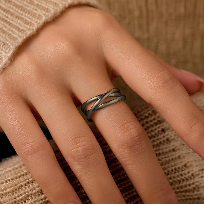 14K Gold Plated Interlocking Fidget Anxiety Ring 925 Sterling Silver Stackble Rings for Women Men Rolling Triple Spinner Ring Minimalist Trendy Knuckle Rings Jewelry Birthday Graduation Gifts