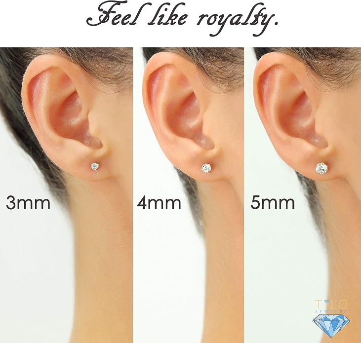 14k Yellow Gold Solitaire Round Cubic Zirconia Stud Earrings in Secure Screw-backs