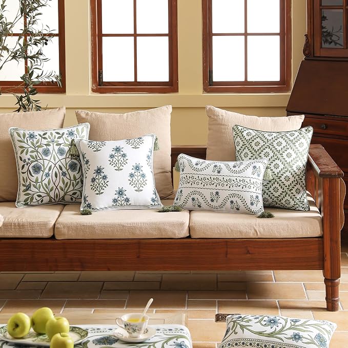 ISAENNE Designer Linen Throw Pillow Cover,Set of 2,18"x18"-Mosella C | French Elegant Square Decor Pillow Cover,Concealed Zipper Design,Floral Pattern,Sofa,Bedroom,Living Room,Lounge Chairs