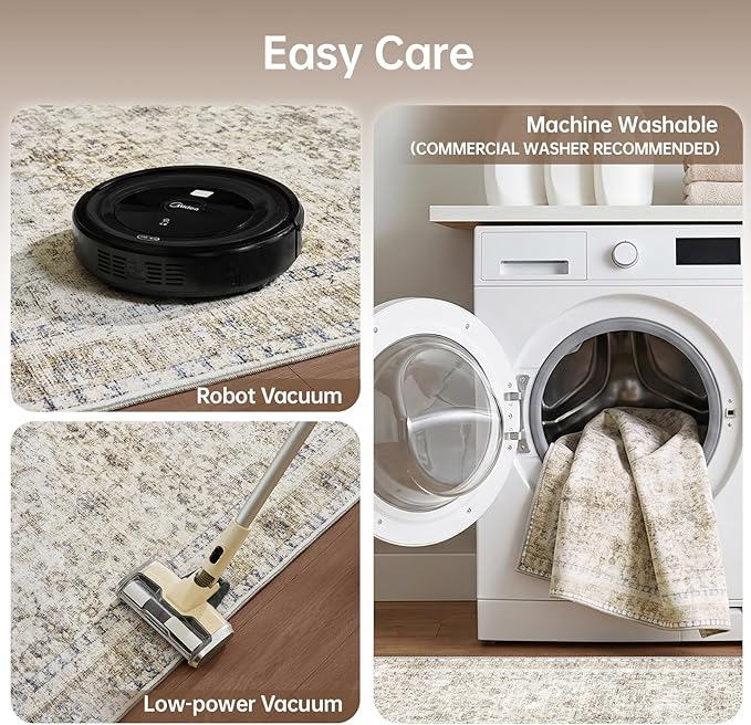 Sasttie Round Rugs 8ft, Ultra-Soft Washable Circle Rug, Low Pile Foldable Thin Carpets with Non-Slip Backing, Skin-Friendly Stain Resistant Carpet for Living Room, Bedroom, Kitchen, Dorm, 8ft, Beige