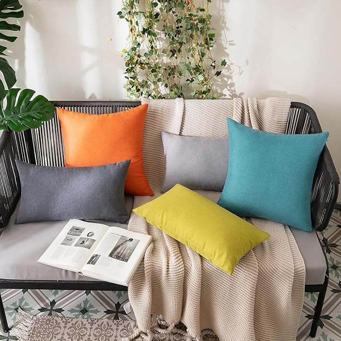 MIULEE Pack of 2 Decorative Outdoor Solid Waterproof Throw Pillow Covers Faux Linen Garden Farmhouse Cushion Cases for Summer Patio Tent Balcony Couch Sofa 20x20 Inch Orange