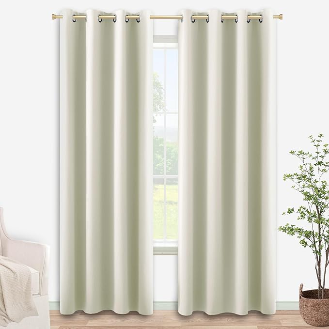 KOUFALL 52x86 Inches Long Beige Blackout Curtains for Living Room