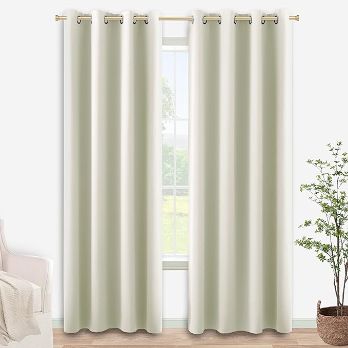 KOUFALL 95 Inch Curtains 2 Panel Set for Living Room,Grommet 60-70% Blackout Room Darkening Thermal Window Treatments Floor Length Drapes for Bedroom,Off White Ivory Cream