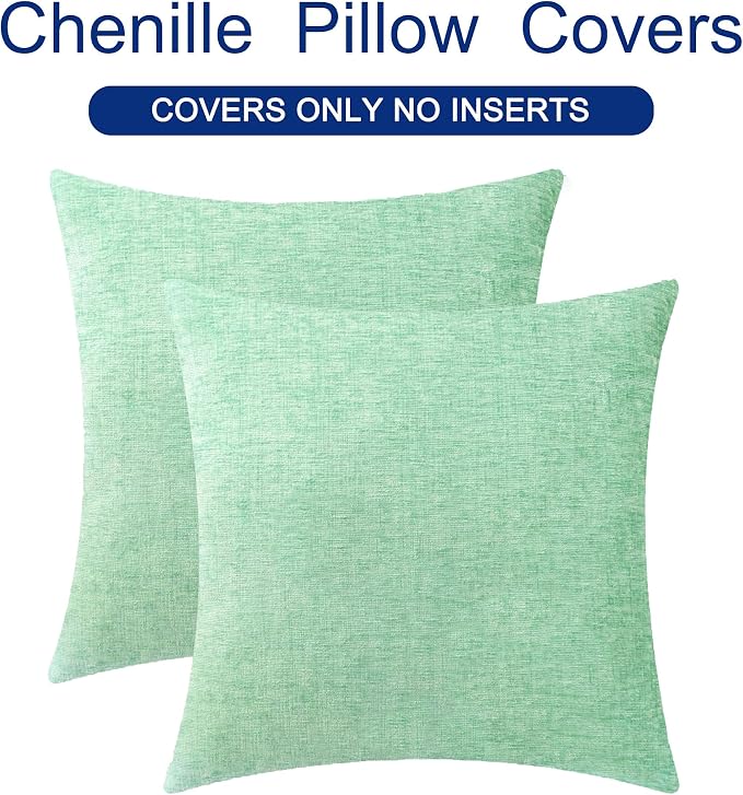 CaliTime Throw Pillow Covers Decorative 26 X 26 Inches Pack of 2 Cozy Chenille Cushion Cases for Couch Sofa Bed Living Room Home Grey Green