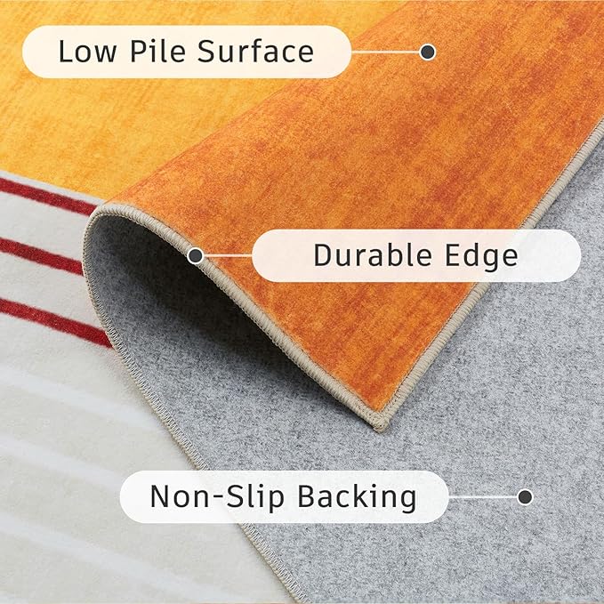 DCX Abstract Machine Washable 6x8 Rug, Mid Century Modern Rug for Living Room, Soft Low Pile Non Slip Carpet, Kid & Pet Friendly Stain Resistant Rug for Bedroom Dining Room Office, Orange & Yellow