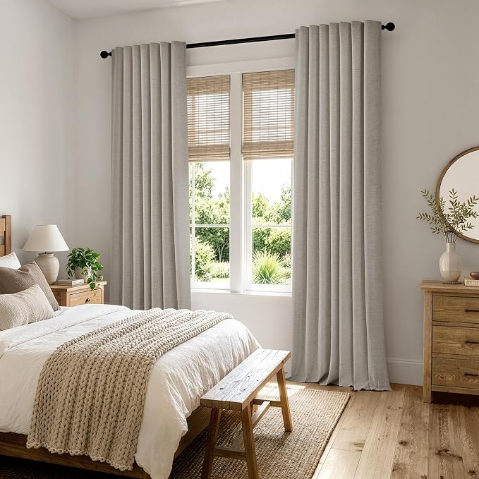 MIULEE 100% Blackout Linen Curtains 42 x 84 Inch Pebble Taupe 2 Panels | Thermal Insulated, Room Darkening Drapes for Bedroom Living Room, Back Tab Rod Pocket Pinch Pleated, Solid Luxury Decor