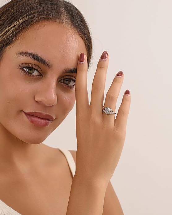 YeGieonr Non Tarnish Gold Signet Rings for Women - Waterproof 18K Gold Plated Stainless Steel Pearl Ring, Statement Ring for Everyday Wear