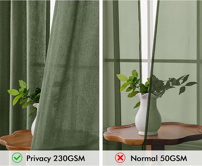 MIULEE Non-See-Through Privacy Linen Curtains 52Wx108L Inch Dark Green | 2 Panels, Light Filtering, Semi Sheer Window Curtains, Farmhouse Textured, Back Tab Drapes for Bedroom Living Room