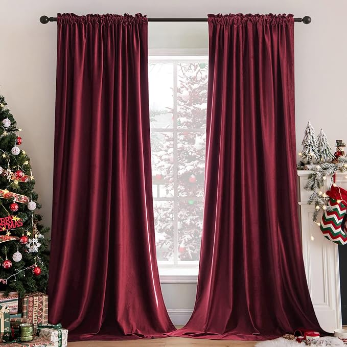 MIULEE Burgundy Red Blackout Velvet Curtains Drapes 108 Inch Long 52"x108" | Luxurious Bedroom Living Room Decor, Room Darkening, Thermal Insulated, Rod Pocket Design, Super Soft Fabric, Extra Long