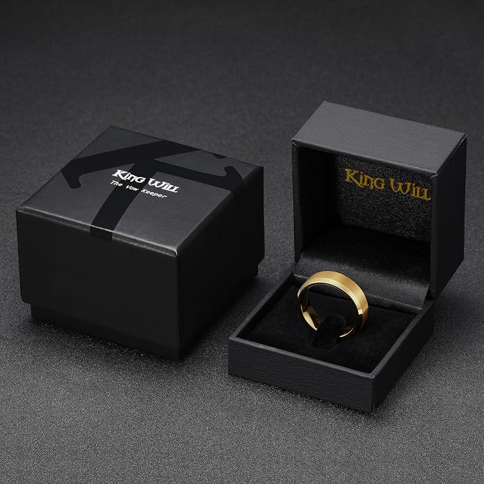 King Will Tungsten Men's Wedding Ring - Available in 6mm to 10mm, Black/Silver, Matte Finish, Beveled Polished Edge, Comfort Fit