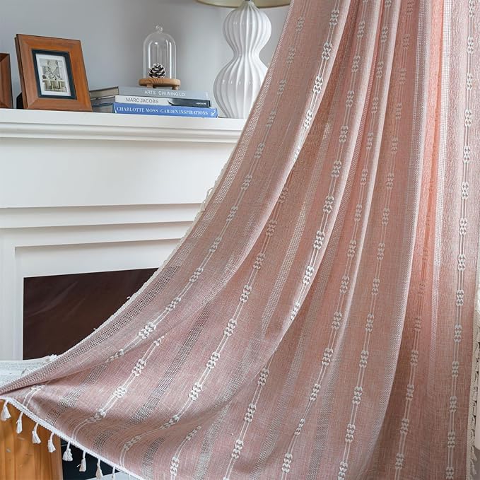 ColorBird Pink Boho Curtains for Girls Bedroom Decor Farmhouse Striped 84 Inches Length 2 Panels Set Window Curtains & Drapes for Nursery