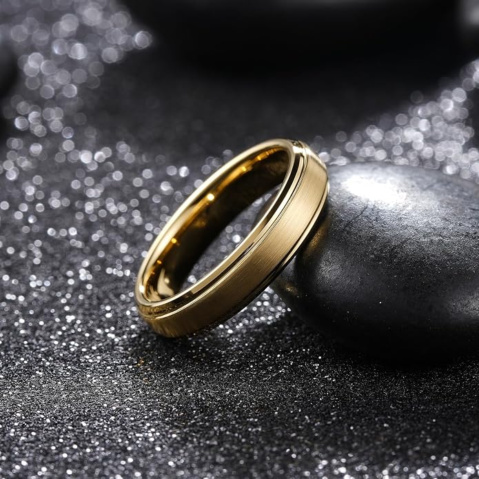 King Will Classic Tungsten Wedding Band for Men, 6/7/8/9/10mm Widths, Polished Finish Step Edge Matte Rings Comfort Fit
