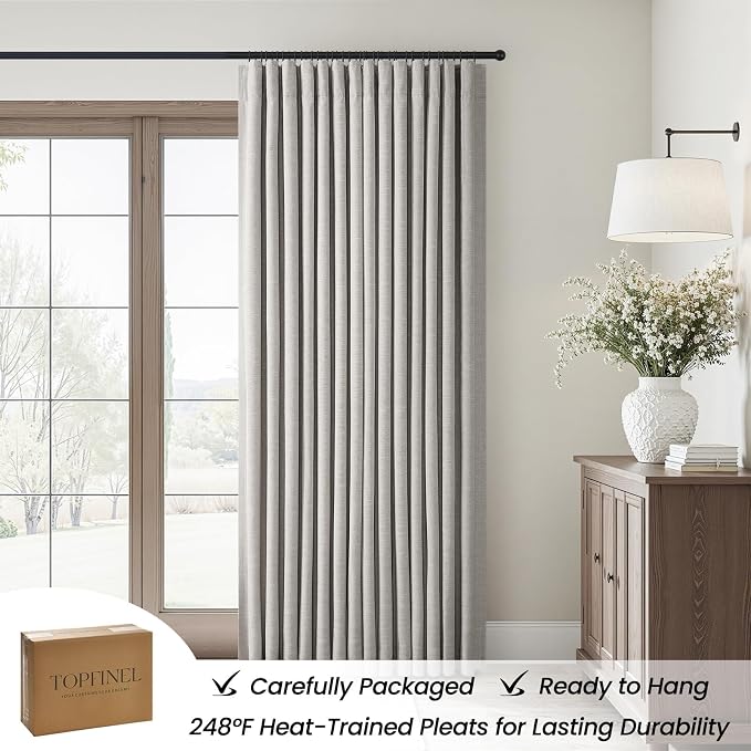 Topfinel Grey Beige Blackout 102 Inch Long Linen Curtains for Bedroom Living Room Darkening, Rod Pocket & Back Tabs Privacy Protection Curtains Minimalist Living Room Drapes Grey Beige 52" W*102" L
