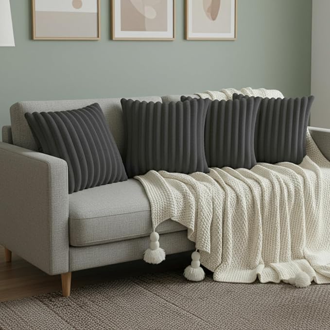 Dark Gray Throw Pillow Covers 18 x 18 Set of 4, Cute Boho Throw Pillow Cover for Couch/Bed, Decorative Pillows Covers for Sofa/Bed, Accent Pillow Covers for Living Room, Rustic/Home/Room Decor