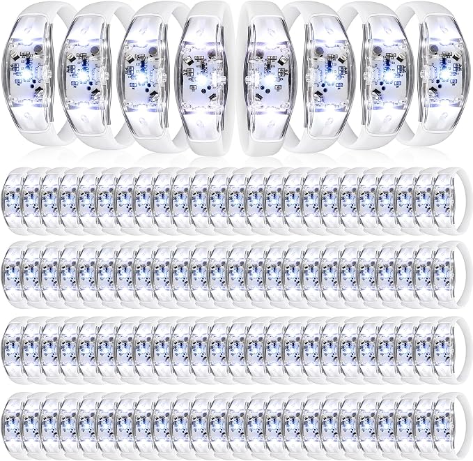 JellyArch 120 Pcs White LED Glow Bracelets, Sound Activated LED Bracelets for Wedding Reception Party Favors, Bridal Shower, Bachelorette Party, Rave, Concert, Birthday and Night Events