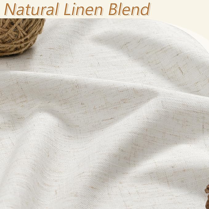 Beige White 100% Blackout Linen Curtains 104 Inch Length 2 Panels Set for Living Room Bedroom Back Tab Thermal Insulated Black Out Drapes Room Darkening Farmhouse Style for Bedroom Window Curtains