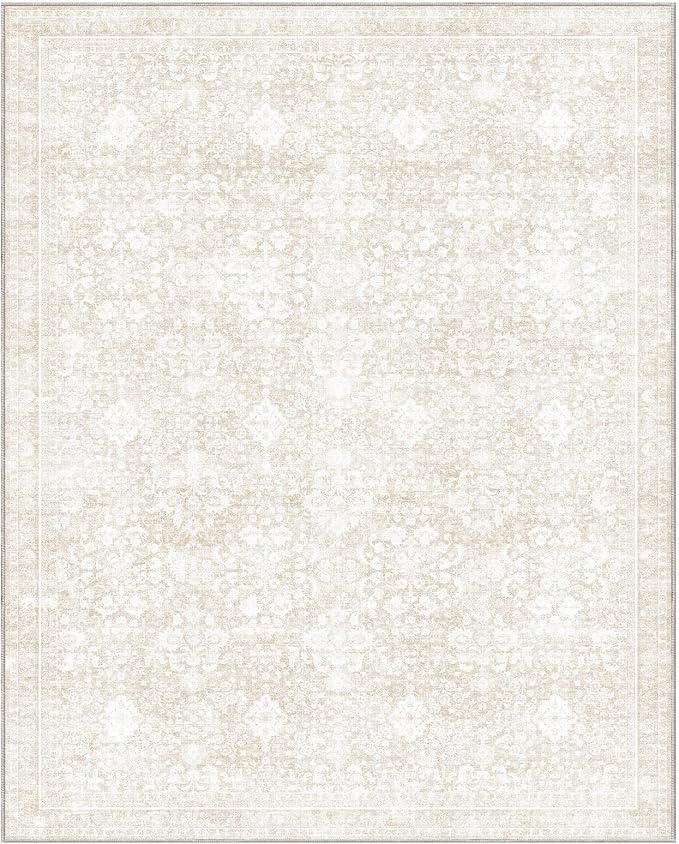 Sasttie 8x10 Area Rugs, Ultra-Soft Washable Rug, Low Pile Foldable Thin Carpets with Non-Slip Backing, Skin-Friendly Stain Resistant Carpet for Living Room, Bedroom, Kitchen, Dorm, 8x10, Cream