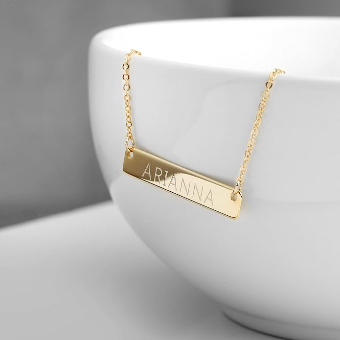MignonandMignon Personalized Engraved Bar Necklace, Custom Name, Date, Coordinates, Friendship Jewelry, Birthday, Wedding, Graduation, Gift for Women