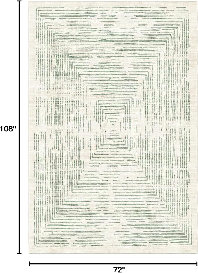 BLISSA 6x9 Area Rugs for Bedroom, Soft Washable Sage Green Lines Borderd Modern Abstract Throw Rug Non-Slip Striped Carpet for Living Room Dining Room Office Nursery Classroom Dorm Room Decor