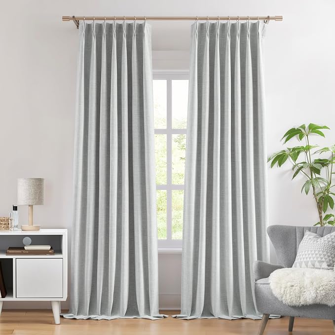 WEST LAKE Silver Grey French Pleated 95% Blackout Window Curtain Panels 112 Inches Length,Triple Weave Textured Heavy Chenille Drapes for Bedroom,Vintage Window Treatment,Back Tab,40"Wx112"L,Pack of 2