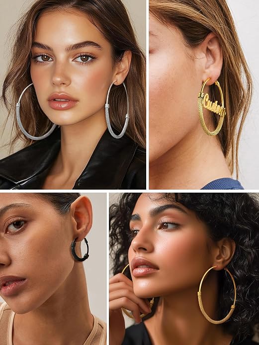 PROSTEEL 30/40/60/80/100mm Chunky Hoop Earrings For Women Gold Plated/Black Stainless Steel Hoops Earrings Statement Jewelry