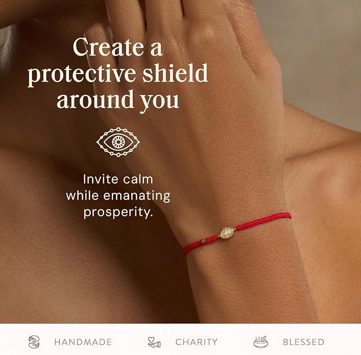 KARMA AND LUCK Powerful Protection, Red String Bracelet & Evil Eye Charm for Women with Genuine Gemstone, Size 5.5"-7.5”