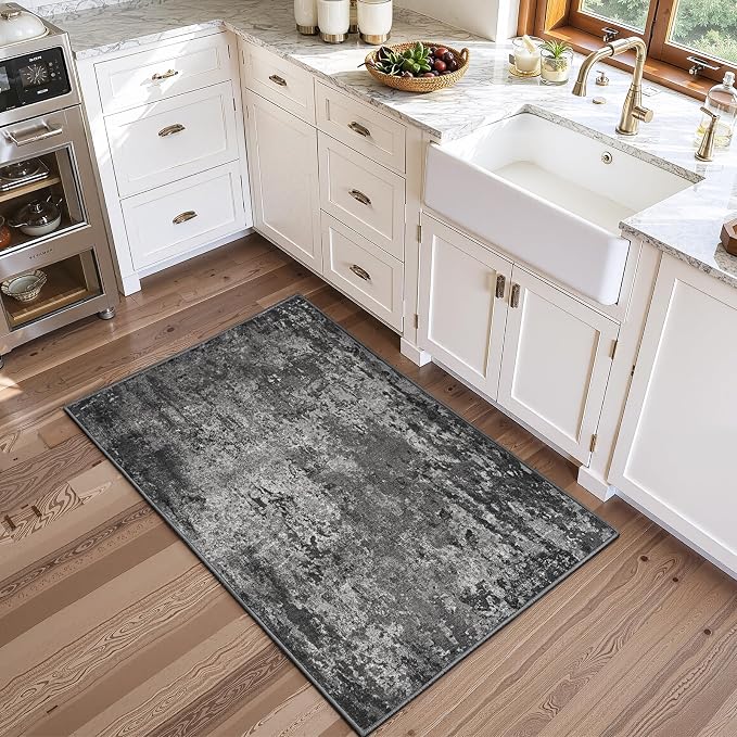 Entrance Rugs Indoor 2x4 Black Entry Rug Washable Abstract Black Small Area Rug Non-Slip Low Pile Throw Rugs for Entryway, Kitchen Floor, Front Door Indoor Door Mat, Bathroom, Bedroom Bedside