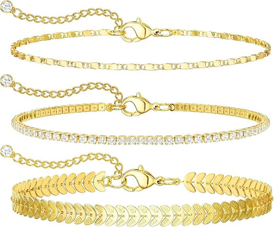 DEARMAY Gold Anklets for Women Waterproof, Non Tarnish14K Gold Plated Ankle Bracelets Set Stack, Summer Beach Jewelry Gifts for Vacation, Bikini Outfits for Women Mom Her