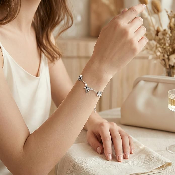 Ankle/Bracelet for Women Sterling Silver Sea Turtle/Butterfly/Mustard Seed/Sister/Sunflower/Elephant Gifts for Birthday Summer Beach Jewelry for Mom Wife Daughter Friend