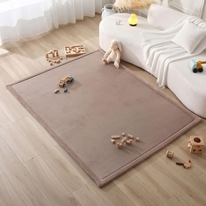 Hakuna Matte CloudSoft Baby Play Mat for Floor 60" x 80" Brown | Coral Velvet high-density foam Rug for Crawling & Cozy Play – Non-Slip, Water-Resistant, Easy-CareTummy Time Mat