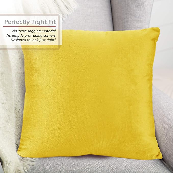 Nestl Throw Pillow Covers, Cozy Velvet Decorative Pillow Cases 24 x 24 Inches, Soft Solid Couch Pillow Covers for Sofa, Bed and Car, Set of 2 - Yellow