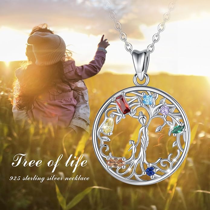 AEONSLOVE Tree of Life Necklace 925 Sterling Silver, Family Tree of Life Pendants Jewelry Gifts for Women Wife Mother, 18 Inch Chain