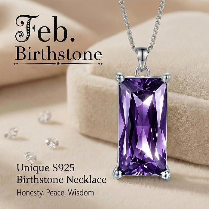 8mm x 16mm Square Birthstone Pendant Necklace – Fashion charming Sterling Silver Gift for women