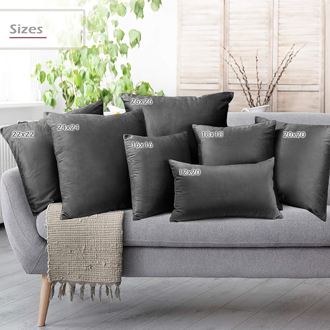 Nestl Throw Pillow Covers, Cozy Velvet Decorative Outdoor Pillow Covers 16x16 Inches, Soft Solid Cushion Covers for Sofa, Bed and Car, Set of 4 - Charcoal Stone Gray