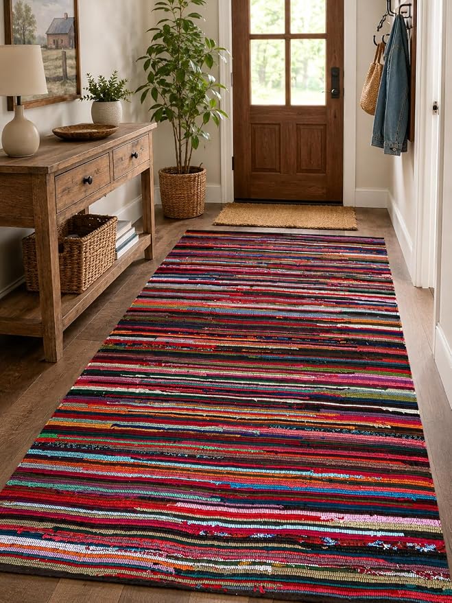 Chindi Rug 5x8, Boho Living Room Woven Braided Multicolor Area Rugs 5x8, Bohemian Recycled Colorful Rug for Farmhouse, Bedroom, Dining Room, Classroom, Hallway
