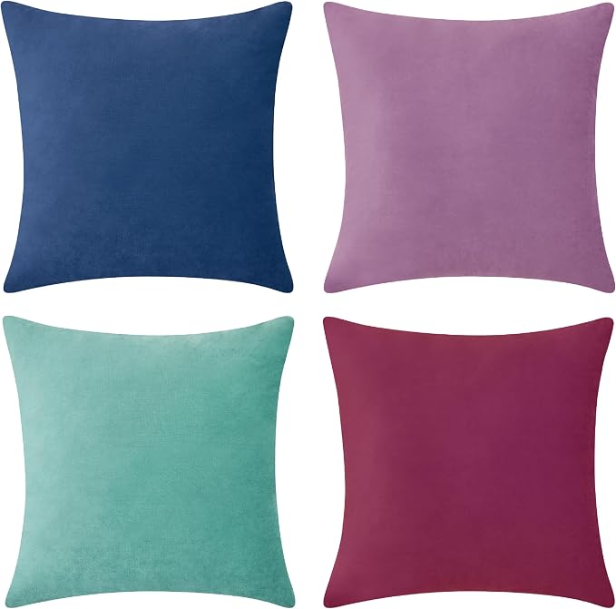 MONDAY MOOSE Decorative Throw Pillow Covers Cushion Cases, Set of 4 Soft Velvet Modern Designs, Mix and Match for Home Decor, Pillow Inserts Not Included (20x20 inch, Purple/Blue)