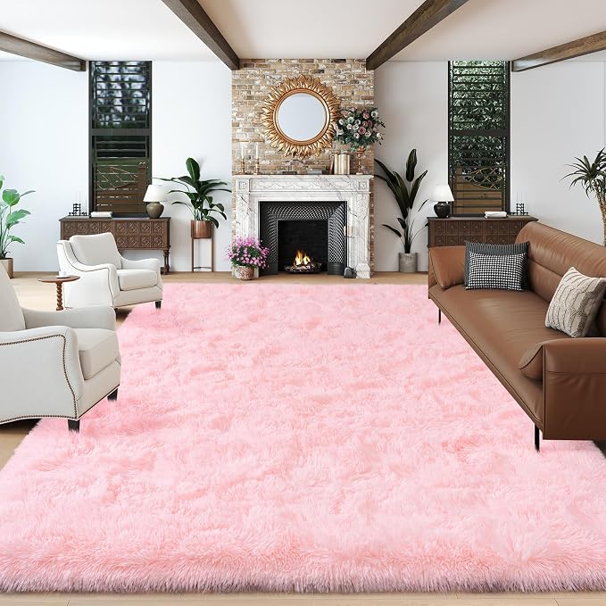 Dssimo Fluffy Pink Rugs for Living Room 10x14 Extra Large Area Rug | Ultra Soft Plush Upgrade Non-Slip High Pile Carpet for Kids, Dorms,Nursery Rooms, Home Modern Decor Aesthetic