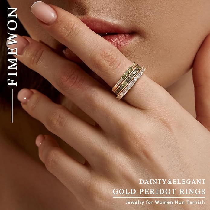 Peridot Stackable Rings for Women 18K Gold Plated Eternity Ring Set Fashion Green Jewelry Size 4-12