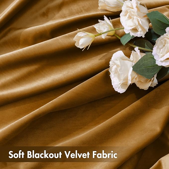 MIULEE Golden Brown Blackout Velvet Curtains Drapes 96 Inch Long 52"x96" | Luxurious Bedroom Living Room Decor, Room Darkening, Thermal Insulated, Rod Pocket Design, Super Soft Fabric