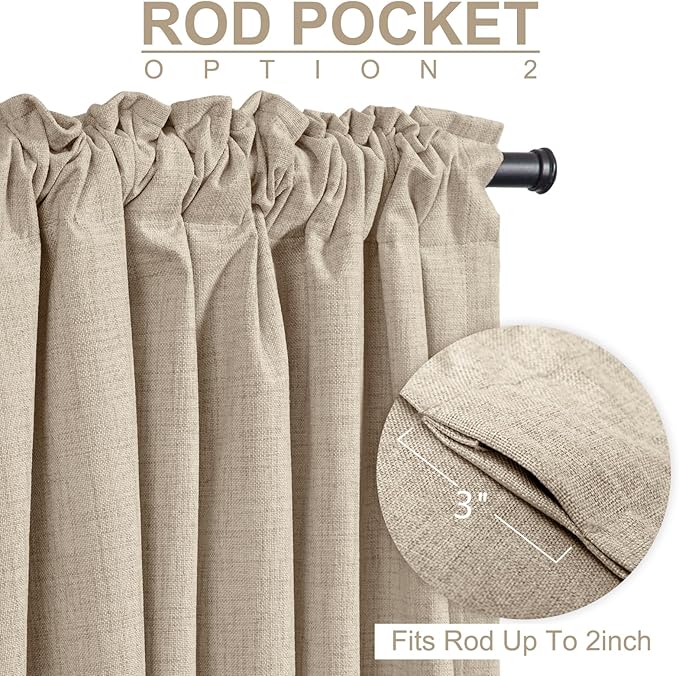 100% Blackout Shield Linen Blackout Sliding Door Curtains for Living Room, Back Tab/Rod Pocket Thermal Insulated Curtains for Sliding Glass Doors, 1 Panel Set, 100" W x 84" L, Oatmeal
