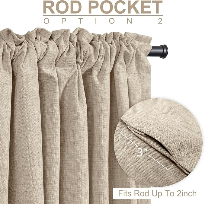 100% Blackout Shield Linen Blackout Sliding Door Curtains for Living Room, Back Tab/Rod Pocket Thermal Insulated Curtains for Sliding Glass Doors, 1 Panel Set, 100" W x 108" L, Oatmeal