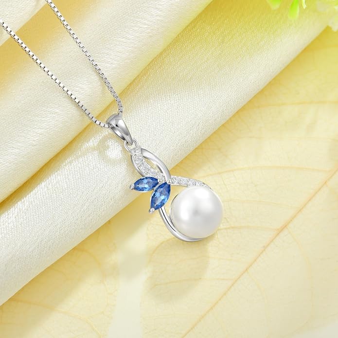 Pearl Necklace 925 Sterling Silver Infinity Butterfly Necklaces with 10mm Freshwater Cultured Pearls Jewelry Christmas Birthsday