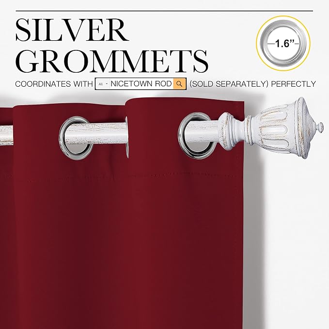 NICETOWN Burgundy Red Blackout Draperies Curtains - Pair of Grommet Top Thermal Insulated Blackout Decorative Curtains for Thanksgiving Day & Christmas Decor(55 inches Wide by 90 inches Long)
