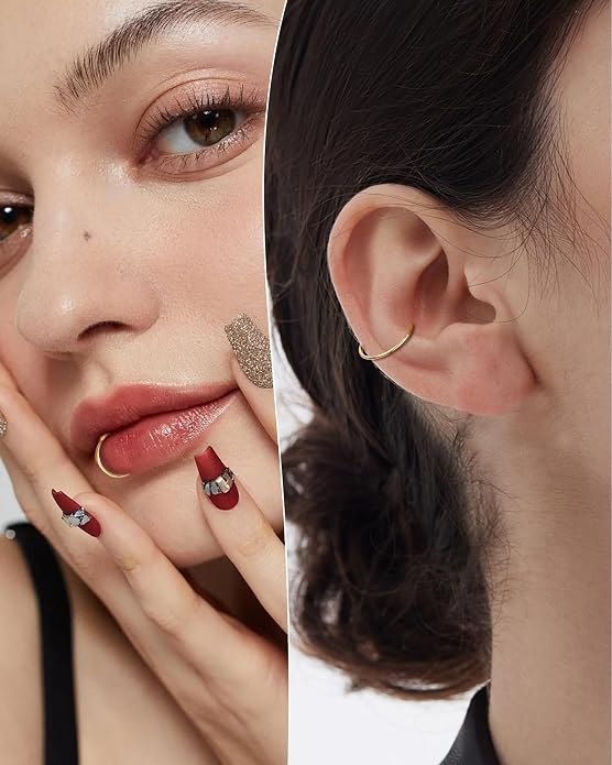 COCHARM 14K Solid Gold 18g/16g Nose Rings 16G Septum Rings Yellow Gold Tragus Helix Cartilage Conch Earring Hoops 18 Gauge Piercing Hoop