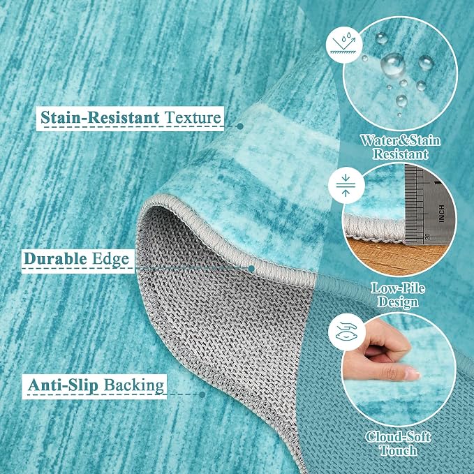 Garvee Washable Runner Rug 2x6 Scalloped Rugs for Bathroom Modern Kitchen Hallway Rugs Stain-Resistant Non-Slip Solid Rug Soft Scalloped Entryway Carpet Runner for Bathroom Laundry Bedside(Teal,2x6ft) | Modern Long Runner Rug for Entryway Bedroom, Non ...