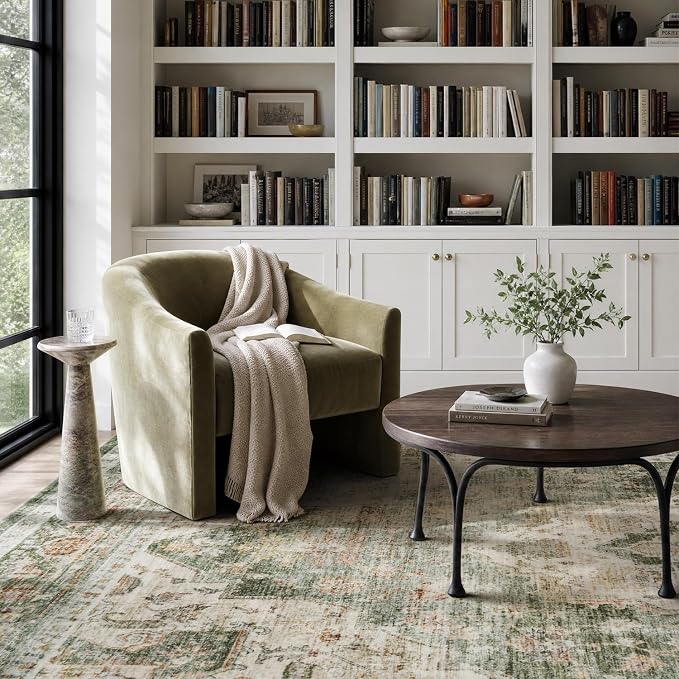 AMOAMI-4X6 Area Rugs for Living Room -Soft Vintage Bedroom Rugs-Non Slip Washable Rug-Throw for Living Room Bedroom Bedside Dining Room Office Green